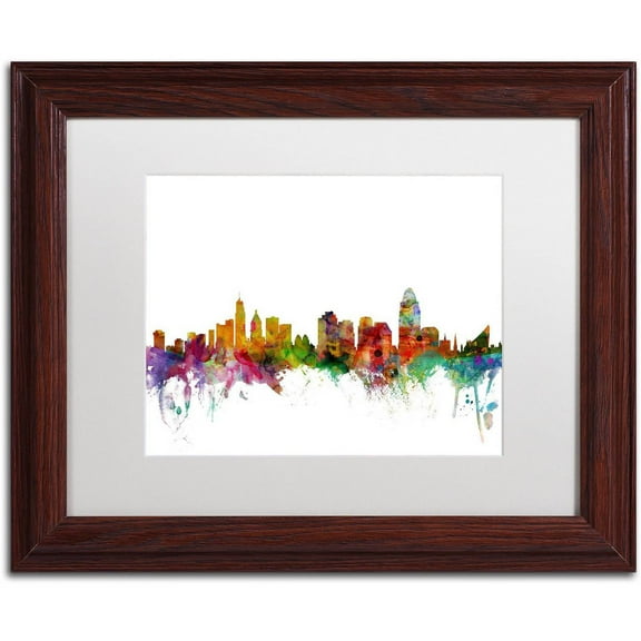 Trademark Fine Art 'Cincinnati Ohio Skyline' Canvas Art by Michael Tompsett, White Matte, Wood Frame
