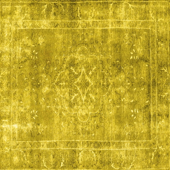 Ahgly Company Machine Washable Indoor Square Persian Yellow Traditional Area Rugs, 3' Square