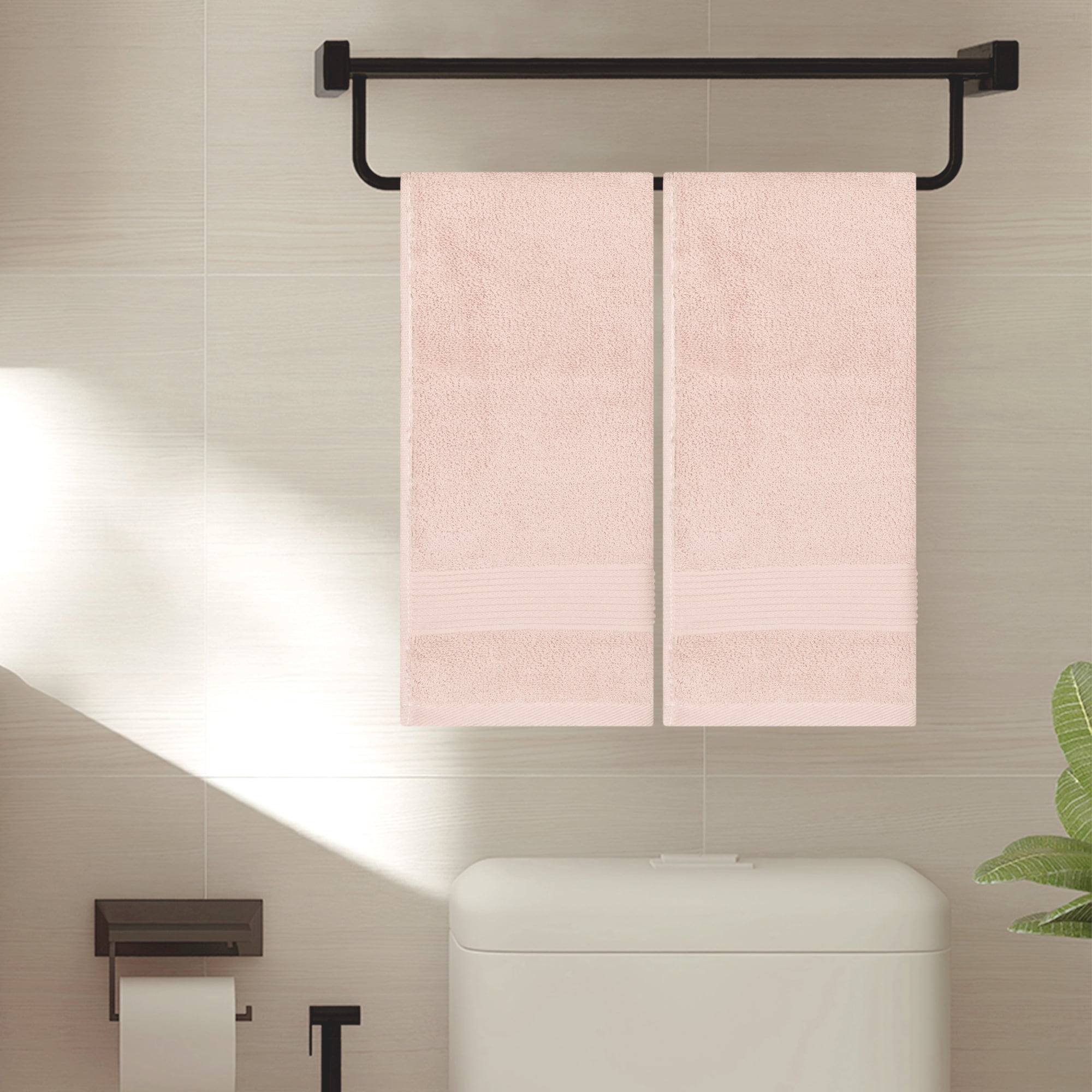 Unique Bargains Striped Pattern Cotton Hand Towels Highly Absorbent and Quick Dry Towels Pink 2