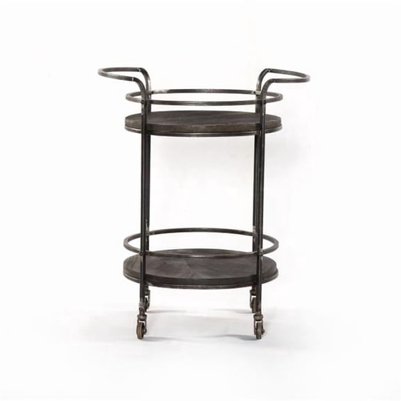 HomeRoots 490202 Iron & Solid Wood Round Rolling Bar Cart, Dark Gray