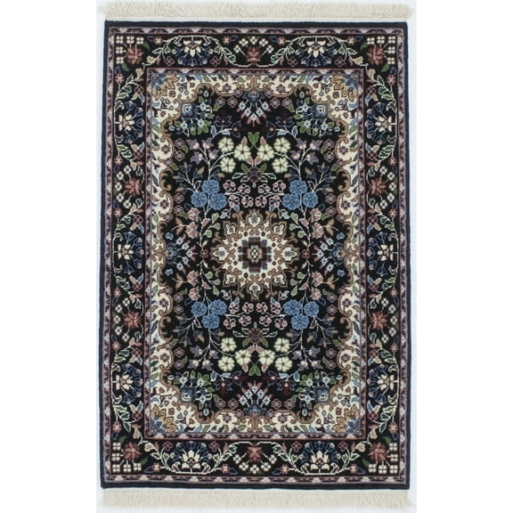 Black Floral Kirman 3X4 Oriental Rug