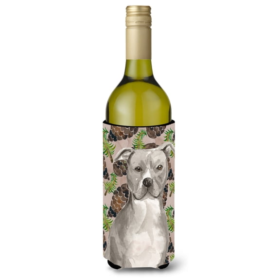 Carolines Treasures BB9570LITERK Staffordshire Bull Terrier Pine Cones Wine Bottle Beverge Insulator Hugger  Wine Bottle