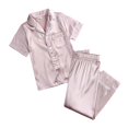 thumbnail image 3 of 2Pcs Kids Toddler Girls Satin Silk Pajama Set Button Down Satin Sleepwear Includes Short Sleeve Top Long Pants, 3 of 10