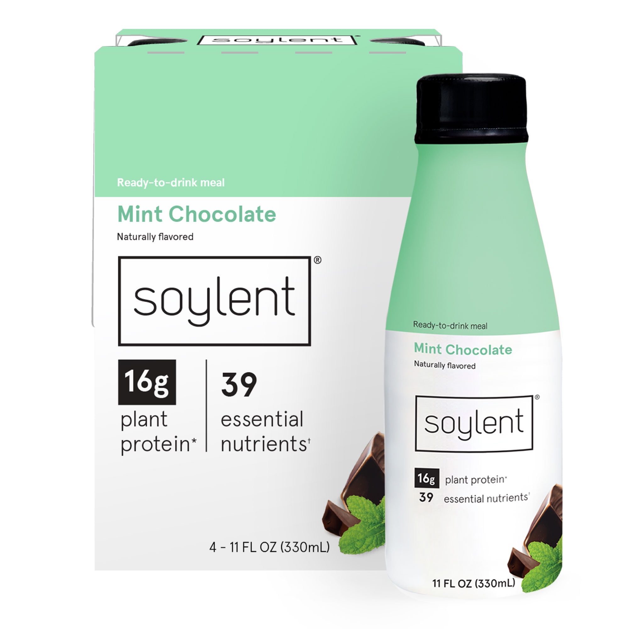 Soylent Plant Protein Meal Replacement Shakes, Mint Chocolate, 11 fl oz