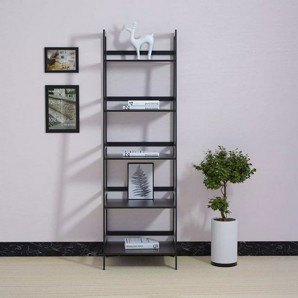 Bookshelf, cheapest Ladder Shelf 5 Tier Bamboo Bookcase, Modern Open Book Case