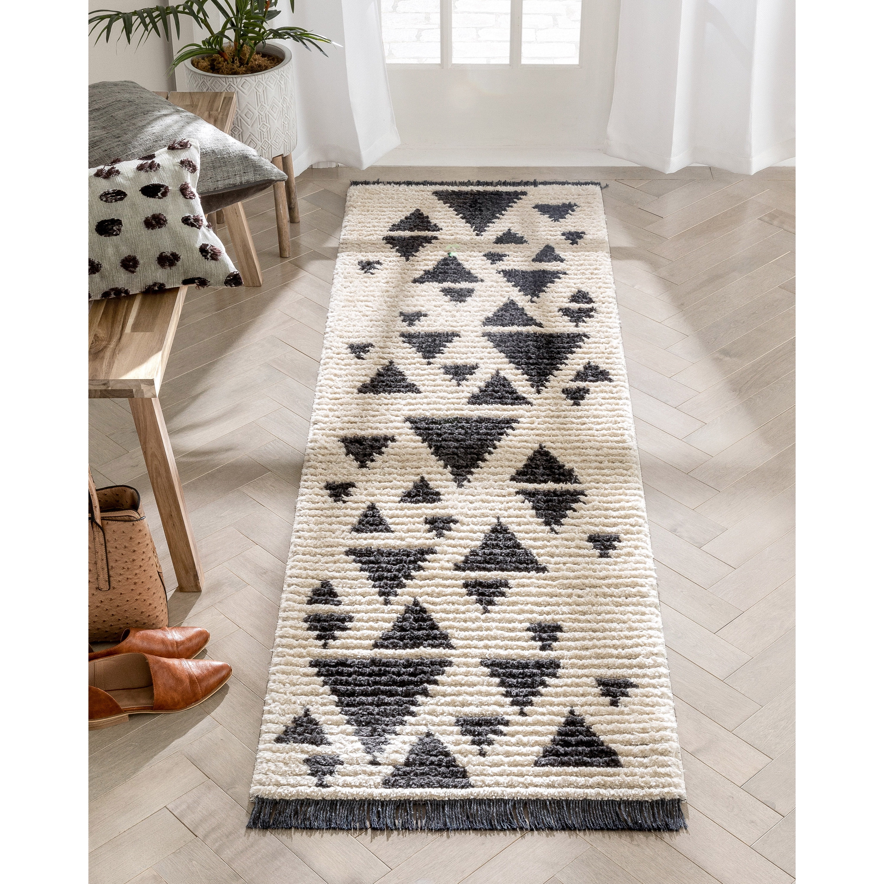 Grey Tribal Sustainable Rug Eco Friendly Recycled 3D Cotton Indoor Runner Mat