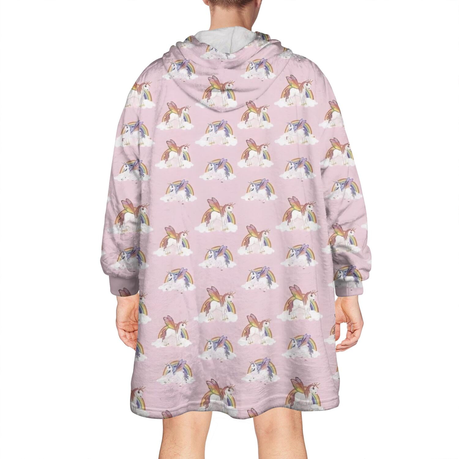 Wearable Oversized Blanket,Pink Unicorn Group Pattern Wearable Blanket Hoodie for Adults,Cozy Hooded Blankets with Super Pockets,Super Warm Fuzzy Pullover for Women & Men