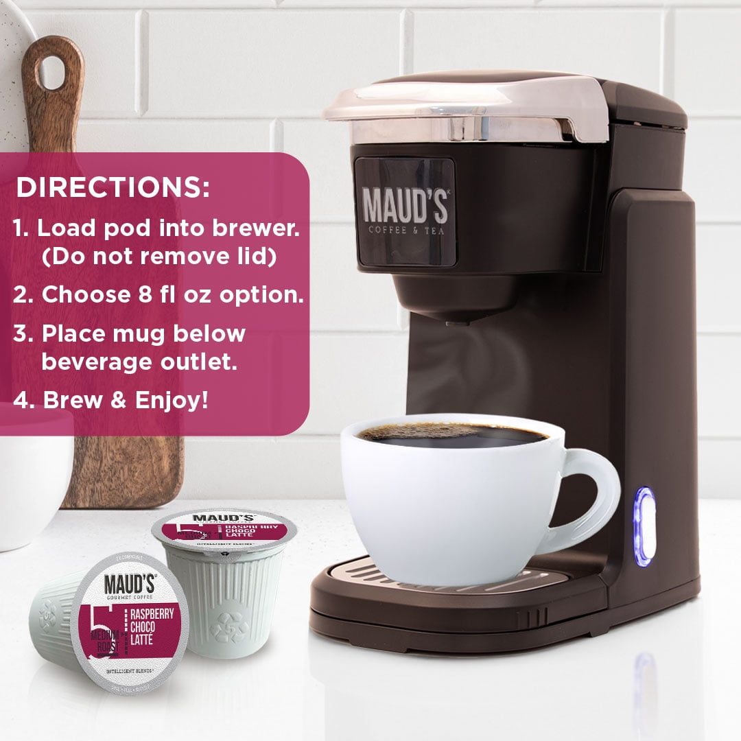 Maud's Raspberry Chocolate Flavored Coffee Pods, 50 ct, Medium Roast Flavored Coffee in Single Serve Pods – 100% Arabica Beans, Compatible with Keurig K Cups Maker