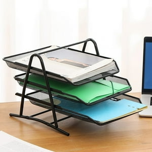  Paquete de 3 bandejas apilables para documentos de escritorio  con rejilla de alambre de entrada, color negro : Productos de Oficina