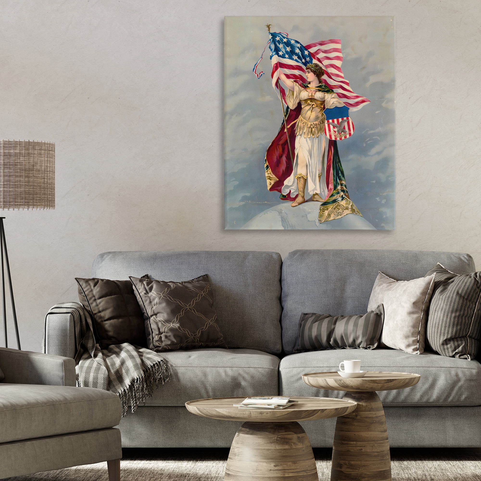 Stupell Industries Columbia Standing with American Flag Canvas Wall Art, design by Arlington Prints