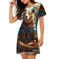 thumbnail image 2 of Easygdp Maple Meditating Bear Camisón de manga corta para mujer, informal, estampado, 2 of 6