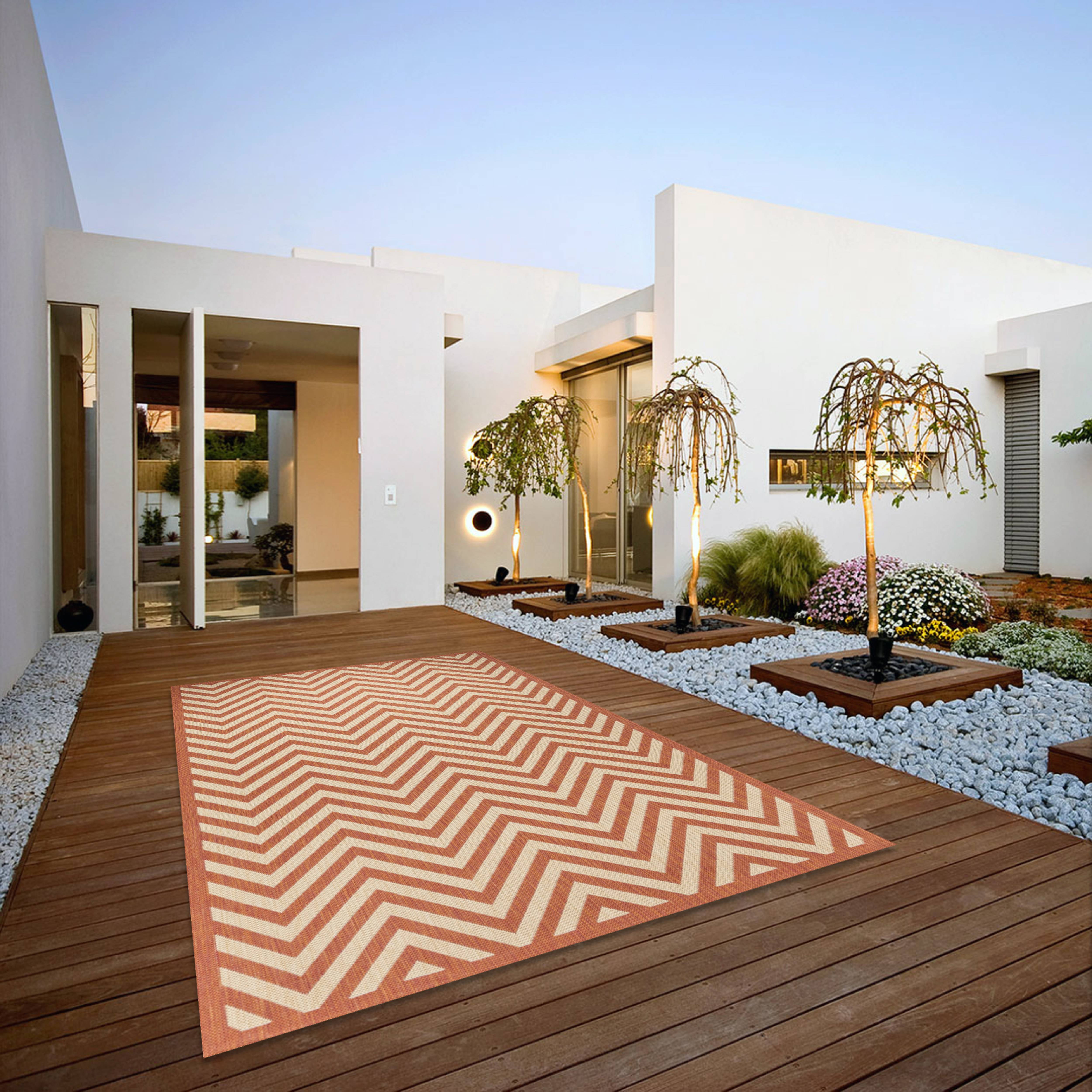 Chevron Coral Indoor/Outdoor Rugs Flatweave Contemporary Patio, Pool