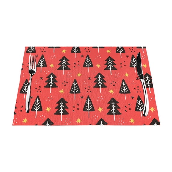 ZNDUO Placemats, 4 PCS Heat Resistant Stain Resistant Woven PVC Insulation Placemats, Durable Washable Elegant Table Mats for Dining-Red Pine Tree, 18"x12"
