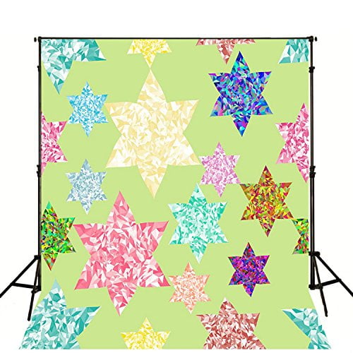 YUSDECOR Light Green Screen Backdrop 5x7ft Photo Background Backdrop Diamon Cartoon Stars for Baby Photo Booth