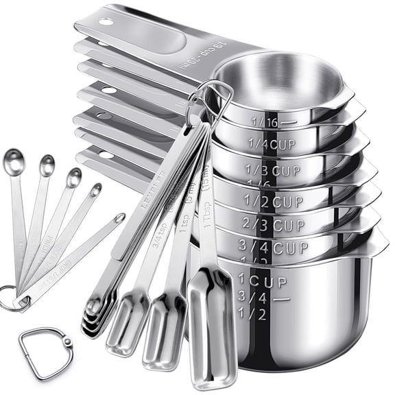 Minteem 20-Pc Measuring Set, 7 Stainless Steel Cups, 12 Spoons and Leveler