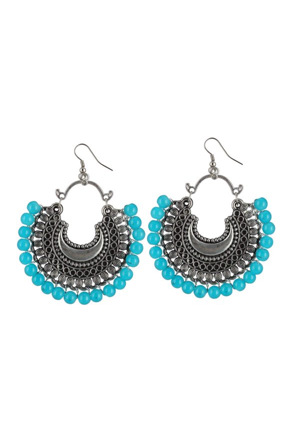 Oxidized Gold Bollywood Traditional Indian Bohemian Boho Vintage Antique Ethnic Gypsy Tribal Afgani jewelry Aqua Beads Earrings for Women