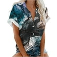 thumbnail image 2 of Summer Saving Wycnly Cute Tops for Women Short Sleeve V-Neck Marbled Print T shirts Summer Lightweight Plus Size Lapel Button Cardigan Blouses Navy S Clearance Clothes, 2 of 5