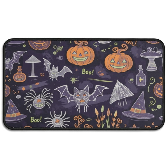 Spider Bat Non-Slip Door Mat - Innovative Design 30x17 Inch Happy Halloween Pumpkin Protection Throw Rugs Layered Door Mats for Entryway Porch Entryway Bathroom