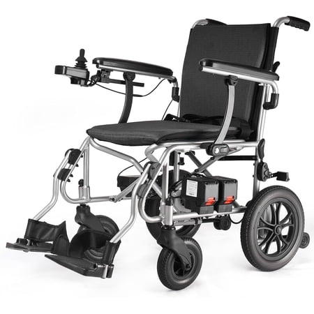 DeerPlanet Ultra Lightweight 27 lbs Electric Wheelchair for Adults, Compact Foldable Power Wheelchairs All Terrain Motorized Wheelchair with Brushless Motors Flip Up Armrest Portable Airline Approved