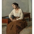 thumbnail image 3 of Jean-Baptiste-Camille Corot 12x13 Black Modern Framed Museum Art Print Titled - Melancholy Italian Woman (1826-1827), 3 of 5