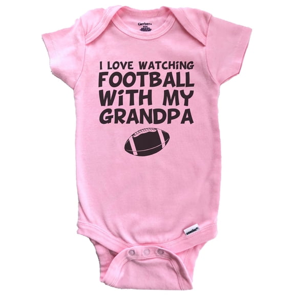 I Love Watching Football With My Grandpa Baby Bodysuit (Pink), 0-3 Months