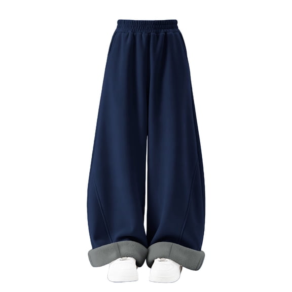 GiLiling Teen Girls Fleece Lined Sweatpants, Kids Thermal Straight Wide Leg Sweat Pants, Youth Loose Fit Casual Joggers (Navy, 5-6 Years)