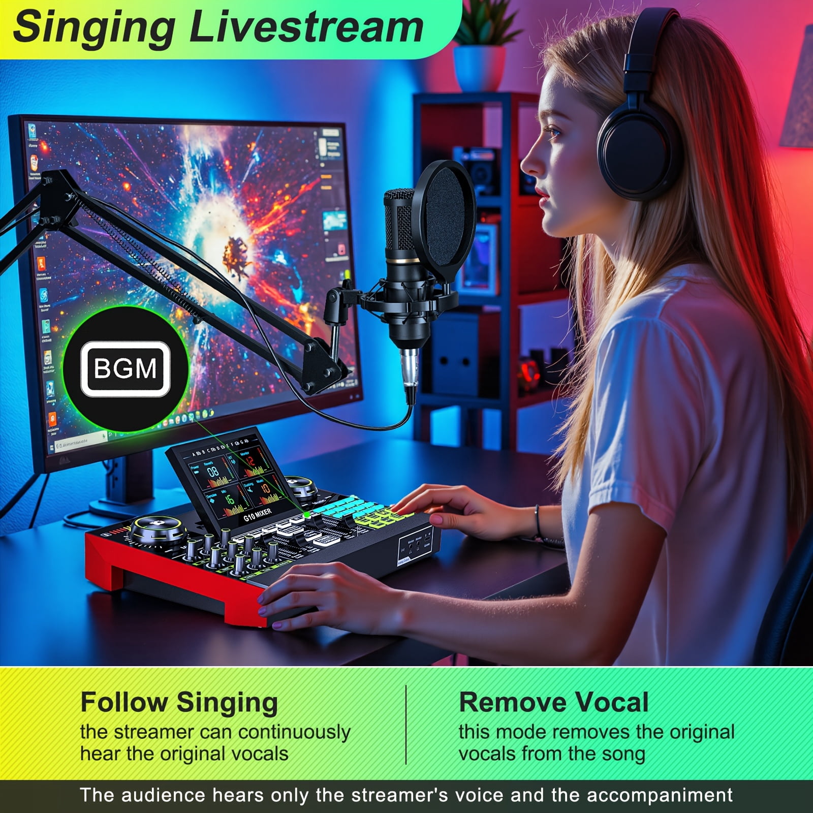 Tenlamp Podcast Kit with Audio Interface, Voice-Changing Effects and Condenser Microphone for Live Streaming and Recording