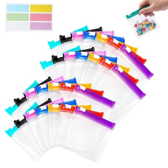 Self Sealing Zipper Medicine Bags, Reusable Travel Pill Organizer, Waterproof Clear Small Plastic Ziplock Pouch for Vitamins, Supplements and Jewelry Storage