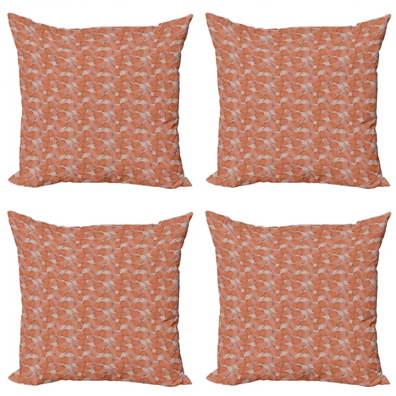 Ambesonne Abstract Throw Pillow Cover 4 Pack, Pastel Doodle Wave Tiles, 24", Burnt Sienna Eggshell