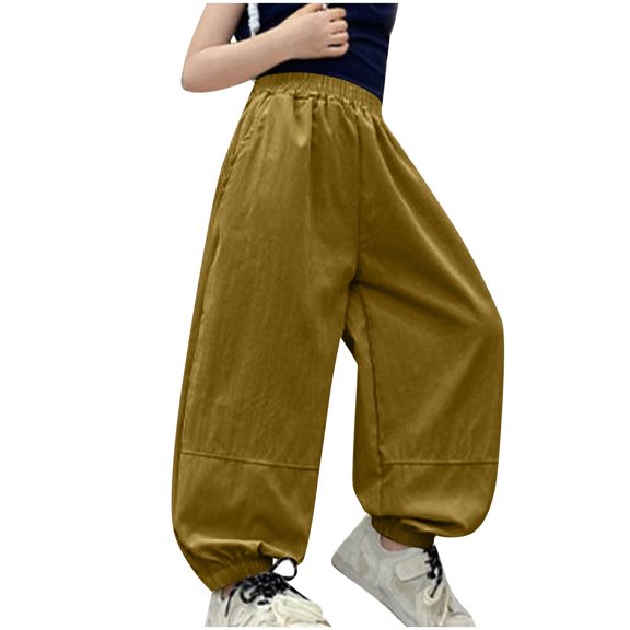 Zpanxa Girls Cargo Pants Kids Loose Fit Lantern Pants Elastic Waistband Cuffed Ankle Baggy Harem Trousers for Casual Daily Wear