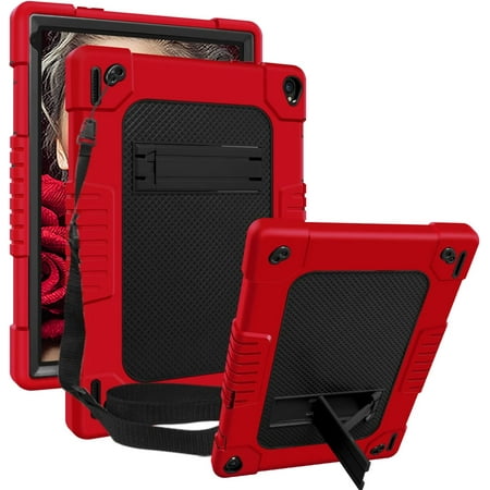 Doemoil For YQSAVIOR Android Tablets 10 inch Model CP10 Rubber Armor Case Built in Kickstand Shoulder Strap Heavy Duty Protective For YQSAVIOR Tab CP10 / Coopers Tab CP10 10.1 inch - Red+Black