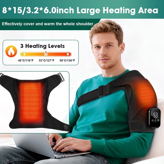 Heated Shoulder Massager 3 Heat Settings and 3 Vibration Modes Shoulder Massager, Rechargeable Shoulder and Elbow Wrap for Arthritis Pain Relief, Muscle Stiffness Recovery
