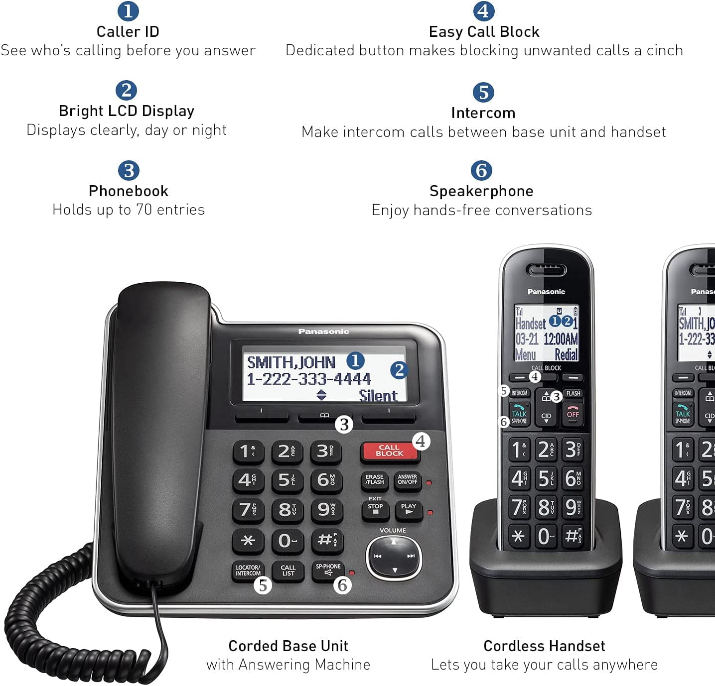 Panasonic KX-TGB852B Expandable Corded and Cordless Phone with