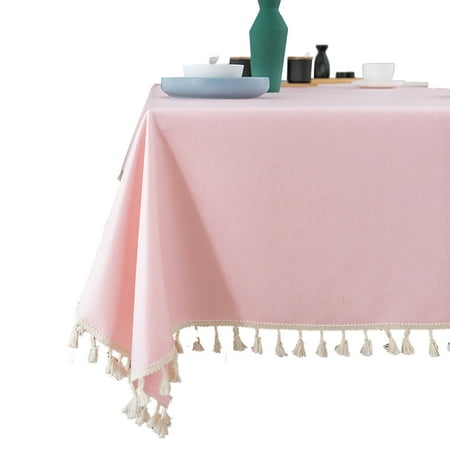 

Rectangular Tablecloth Cotton Linen Solid Color Tablecloth With Tassel Waterproof Oil Proof Wrinkle Free Table Cover For Banquet Party Picnic Festival Birthday-Pink-130*200cm