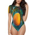 thumbnail image 2 of Uemuo Mango In The Rain Pattern Women's One Piece Short Sleeve Swimsuit Rash Guard Surfing Modest Quick-drying Swimsuit Beach Essentials-, 2 of 9