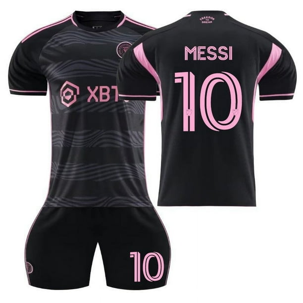 Traje de uniforme de fútbol para niños y adultos de Miami, camiseta Messi de secado rápido para deportes al aire libre para hombres y mujeres2324 Miami International visitante negro número 10