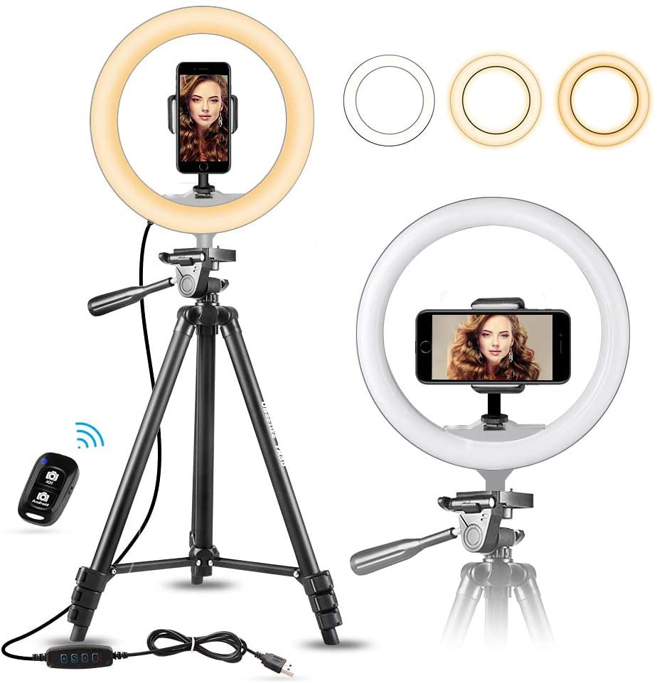 ELOVER LED Dimmable Beauty Selfie Ring Light Lamp Phone Holder Tripod Complete Tripods 