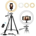 thumbnail image 1 of 8" 20cm Selfie Ring LED Light with 50" Extendable Tripod Stand & Flexible Phone Holder for Live Stream/Makeup, with remote control, 1 of 6