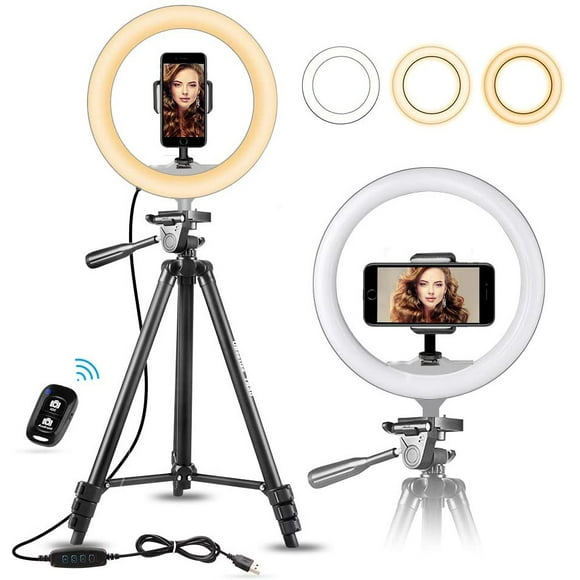 8" 20cm Selfie Ring LED Light with 50" Extendable Tripod Stand & Flexible Phone Holder for Live Stream/Makeup, with remote control