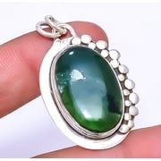 ZAM GEMS Nephrite Jade - Canada Gemstone 925 Silver Plated Handmade Pendant 1.76" A396, Valentine's Day Gift, Birthday Gift, Beautiful Jewelry For Woman