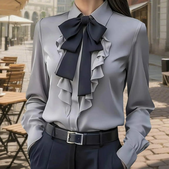 Xdegoge Business Casual Work Blouses for Women Long Sleeve Collared Dressy Tops Office Trendy Shirts Going Out Outfits Floral Print Fashion T-Shirts