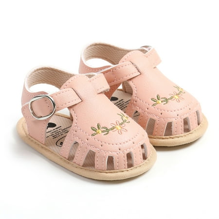 Michellecmm Baby Girl Sandals  PU Leather Non-slip Embroidery Flower Summer Flats Toddler Shoes for Casual Daily