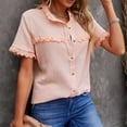 thumbnail image 3 of Blusas abotonadas para mujer, blusa con cuello en V abotonado, blusa con empalme de encaje, blusa con cuello en V, funcionalidad versátil, 3 of 6