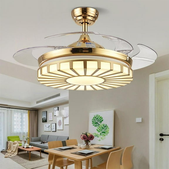 GMizon 42 Inch Modern Striped Ceiling Fan Light, Invisible Three-color Dimming with Remote Control, Suitable for Bedroom Living Room Dining Room Ceiling Fan Chandelier (Gold)