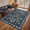 thumbnail image 4 of Washable Floral Boho Area Rug 9x12 Ft - Non Slip Low Pile Carpet - Soft Stain Resistant Floor Rug for Living Room Office - Vintage Design Collapsible Easy Clean Durable - Blue, 4 of 8