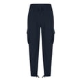 thumbnail image 3 of Men Cargo Pants Solid Drawstring Zip Pockets Casual Hiking Joggers Athletic Straight Leg Pant Workout Loose Trousers Navy, 3 of 5