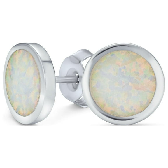 Bling Jewelry Womens Classic Iridescent White Opal Stud Earrings in Sterling Silver, 9MM Birthstone