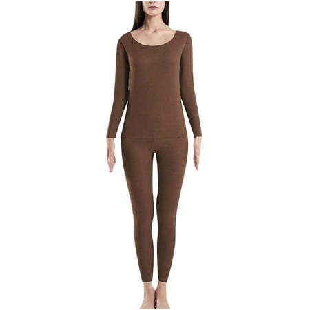 

RQYYD On Clearance Thermal Underwear Set for Women Long Johns Base Layer Fleece Lined Soft Long Sleeve Tops Bottoms Pajama Set for Cold Weather Coffee 3XL