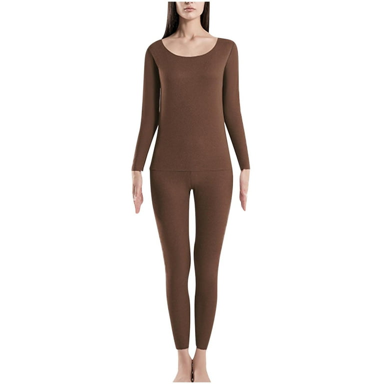 Thermajane Long Johns Thermal Underwear for Women Scoop Neck Fleece Lined  Base Layer Pajama Set Cold Weather (Black, Medium) at  Women's  Clothing store