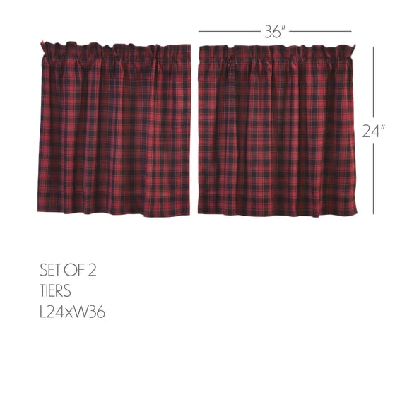 VHC Brands Rustic & Lodge Kitchen Window Curtains-Cumberland Tier Pair, 24x36, Chili Pepper Red
